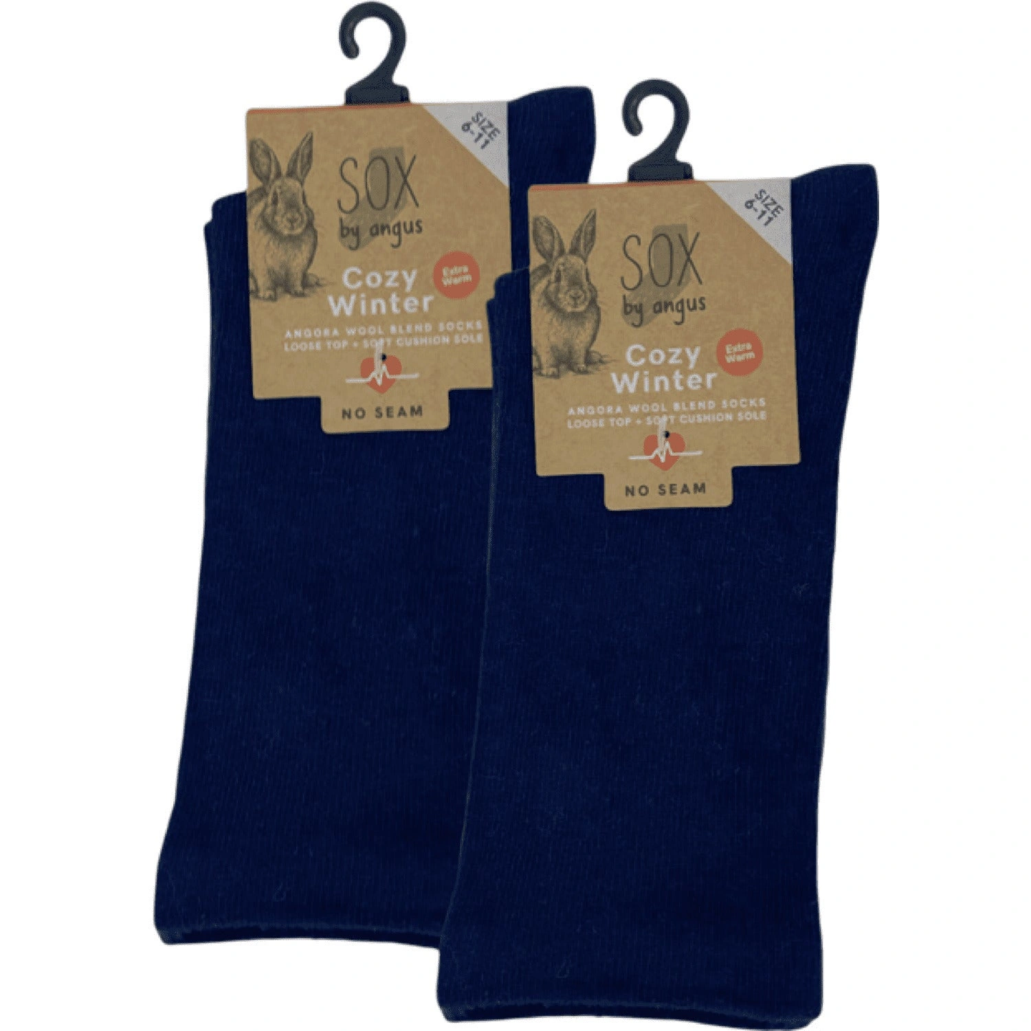 Cozy Angora Blend Socks: No Seam, Loose Top, Navy Blue. Super Soft Comfort.
